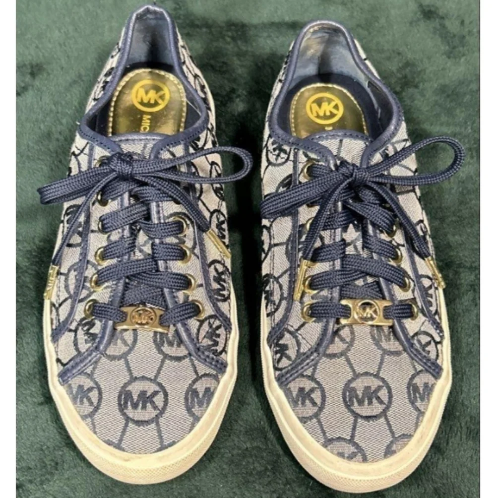 > Michael Kors Blue Monogram Lace-Up Sneakers Women's Size 6.5